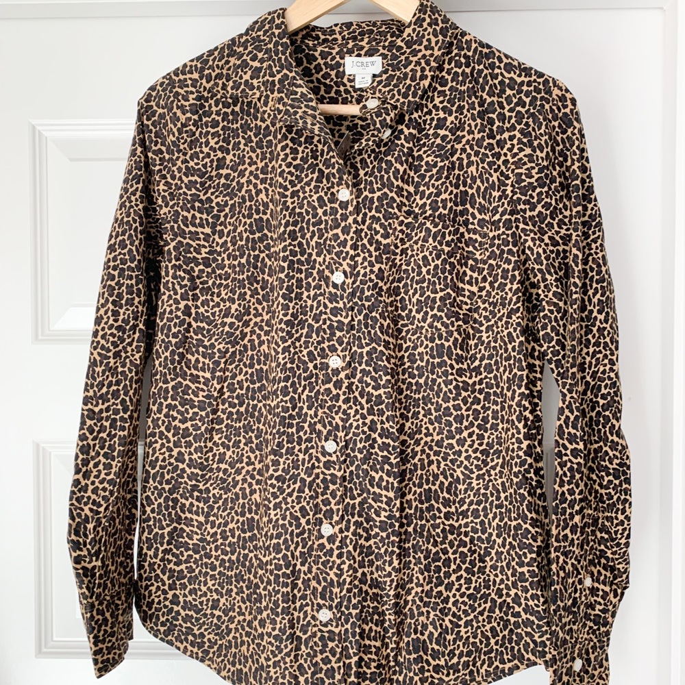 J. Crew Cheetah Animal Print Collared Button Down Shirt Size Medium NWT